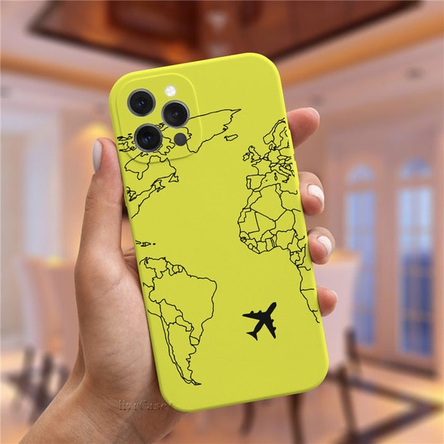 Luxury Popular Planes World Map Travel Silicone Case For iPhone 11 12 13 Pro MAX X XS XR 7 8 Plus Cute Candy Matte Soft Cover freeshipping - Best iPhone Cases Accessories