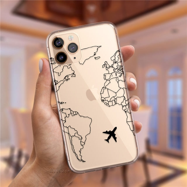 Luxury Popular Planes World Map Travel Silicone Case For iPhone 11 12 13 Pro MAX X XS XR 7 8 Plus Cute Candy Matte Soft Cover freeshipping - Best iPhone Cases Accessories