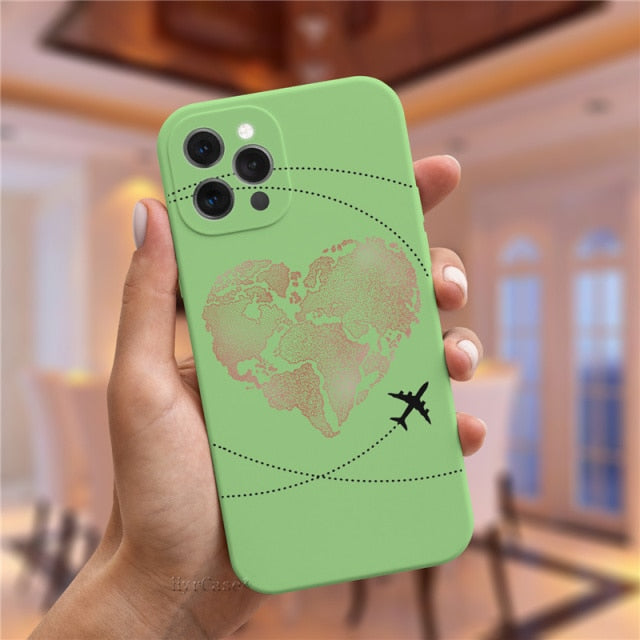 Luxury Popular Planes World Map Travel Silicone Case For iPhone 11 12 13 Pro MAX X XS XR 7 8 Plus Cute Candy Matte Soft Cover freeshipping - Best iPhone Cases Accessories