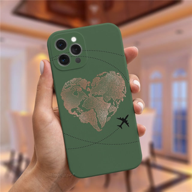 Luxury Popular Planes World Map Travel Silicone Case For iPhone 11 12 13 Pro MAX X XS XR 7 8 Plus Cute Candy Matte Soft Cover freeshipping - Best iPhone Cases Accessories