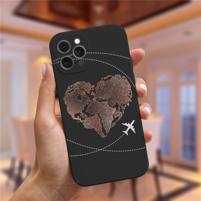 Luxury Popular Planes World Map Travel Silicone Case For iPhone 11 12 13 Pro MAX X XS XR 7 8 Plus Cute Candy Matte Soft Cover freeshipping - Best iPhone Cases Accessories