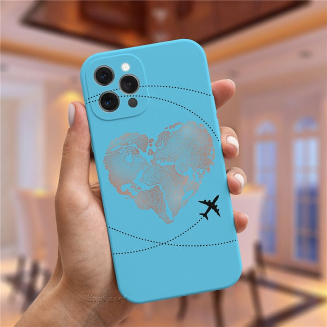 Luxury Popular Planes World Map Travel Silicone Case For iPhone 11 12 13 Pro MAX X XS XR 7 8 Plus Cute Candy Matte Soft Cover freeshipping - Best iPhone Cases Accessories