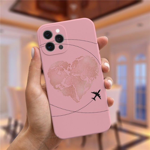 Luxury Popular Planes World Map Travel Silicone Case For iPhone 11 12 13 Pro MAX X XS XR 7 8 Plus Cute Candy Matte Soft Cover freeshipping - Best iPhone Cases Accessories