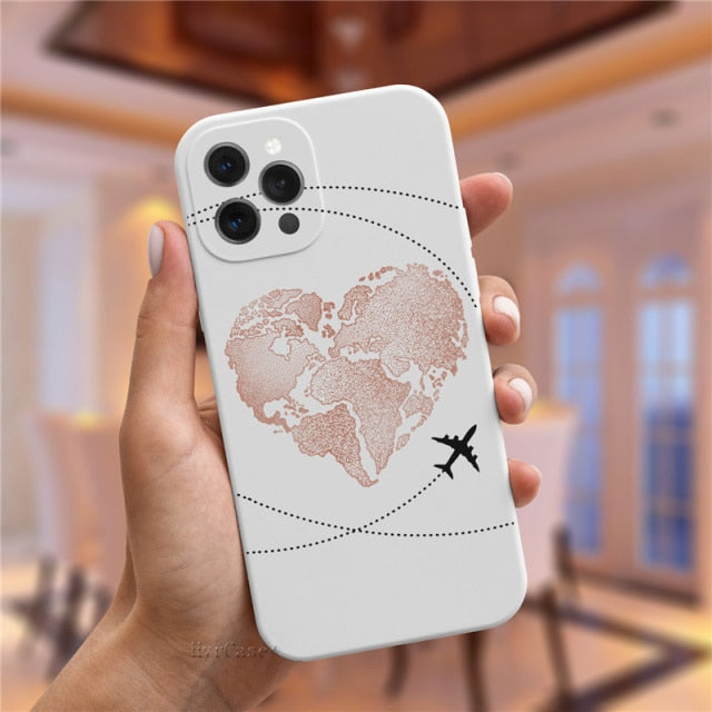 Luxury Popular Planes World Map Travel Silicone Case For iPhone 11 12 13 Pro MAX X XS XR 7 8 Plus Cute Candy Matte Soft Cover freeshipping - Best iPhone Cases Accessories