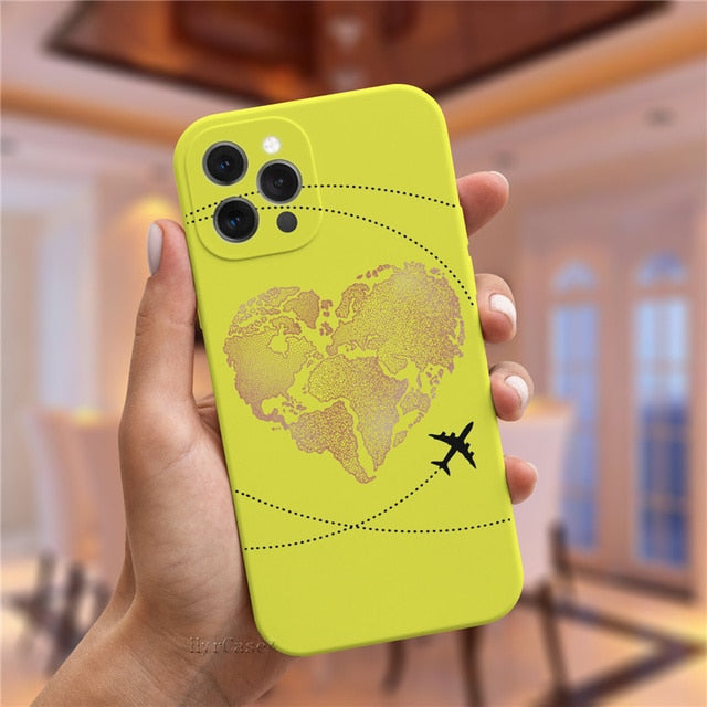 Luxury Popular Planes World Map Travel Silicone Case For iPhone 11 12 13 Pro MAX X XS XR 7 8 Plus Cute Candy Matte Soft Cover freeshipping - Best iPhone Cases Accessories