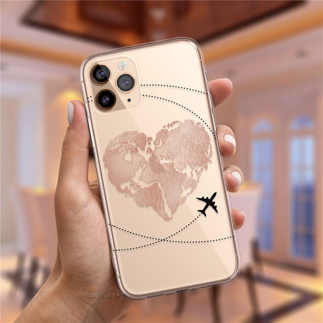 Luxury Popular Planes World Map Travel Silicone Case For iPhone 11 12 13 Pro MAX X XS XR 7 8 Plus Cute Candy Matte Soft Cover freeshipping - Best iPhone Cases Accessories