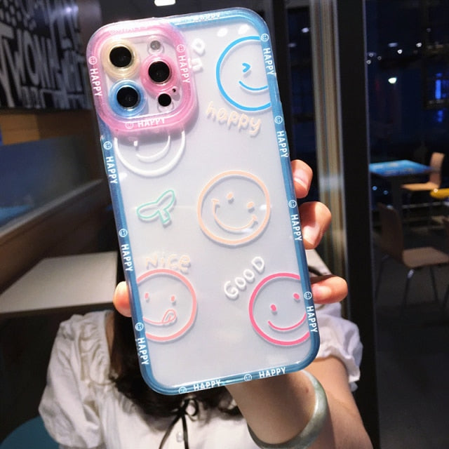 Cute Cartoon Smile Flower Clear Phone Case For iPhone 13 Pro Max 12 11 X XS XR 7 8 Plus Couple Transparent Soft Shockproof Cover freeshipping - Best iPhone Cases Accessories