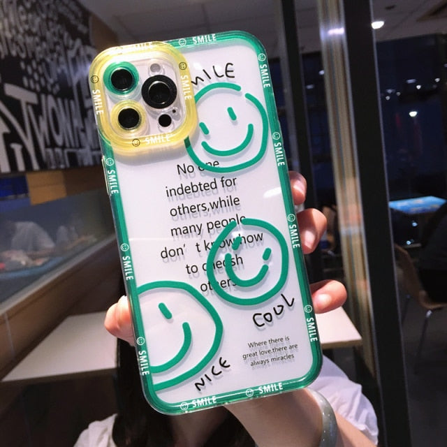 Cute Cartoon Smile Flower Clear Phone Case For iPhone 13 Pro Max 12 11 X XS XR 7 8 Plus Couple Transparent Soft Shockproof Cover freeshipping - Best iPhone Cases Accessories