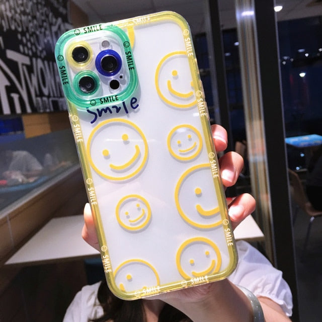 Cute Cartoon Smile Flower Clear Phone Case For iPhone 13 Pro Max 12 11 X XS XR 7 8 Plus Couple Transparent Soft Shockproof Cover freeshipping - Best iPhone Cases Accessories