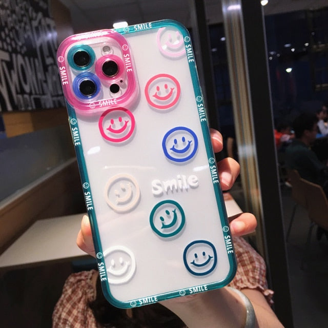 Cute Cartoon Smile Flower Clear Phone Case For iPhone 13 Pro Max 12 11 X XS XR 7 8 Plus Couple Transparent Soft Shockproof Cover freeshipping - Best iPhone Cases Accessories