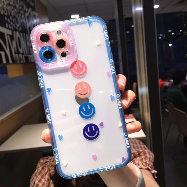 Cute Cartoon Smile Flower Clear Phone Case For iPhone 13 Pro Max 12 11 X XS XR 7 8 Plus Couple Transparent Soft Shockproof Cover freeshipping - Best iPhone Cases Accessories