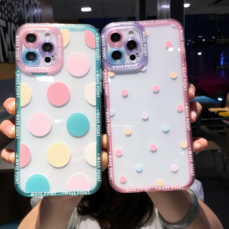 Colorful Cute Wave Poin Clear Phone Case For iPhone 13 Pro MAX 12 11 X XS XR 7 8 Plus Fashion Transparent Soft Shockproof Cover freeshipping - Best iPhone Cases Accessories