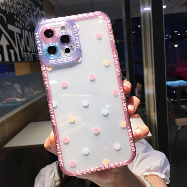 Colorful Cute Wave Poin Clear Phone Case For iPhone 13 Pro MAX 12 11 X XS XR 7 8 Plus Fashion Transparent Soft Shockproof Cover freeshipping - Best iPhone Cases Accessories