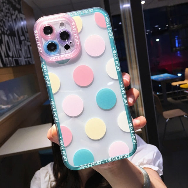 Colorful Cute Wave Poin Clear Phone Case For iPhone 13 Pro MAX 12 11 X XS XR 7 8 Plus Fashion Transparent Soft Shockproof Cover freeshipping - Best iPhone Cases Accessories