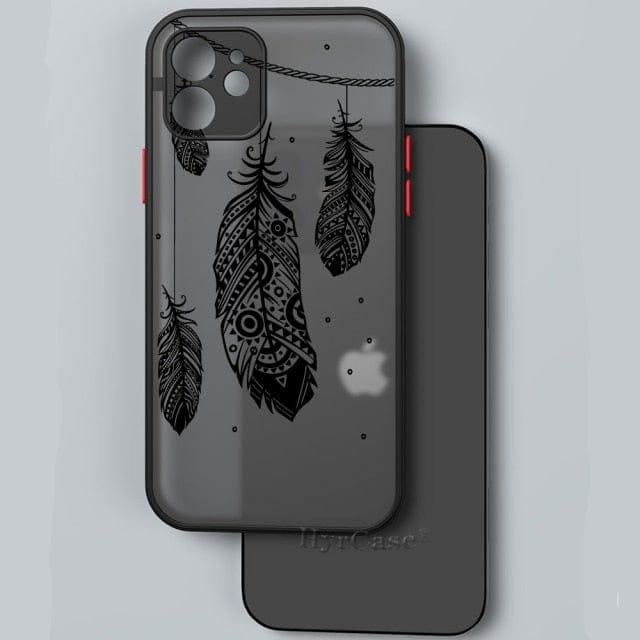 Black Lotus Floral and Feather Print Lace Flower Case For iPhone with Hard Matte Cover freeshipping - Best iPhone Cases Accessories