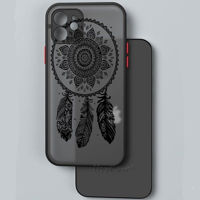 Black Lotus Floral and Feather Print Lace Flower Case For iPhone with Hard Matte Cover freeshipping - Best iPhone Cases Accessories