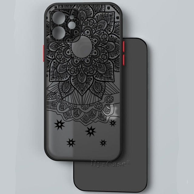 Black Lotus Floral and Feather Print Lace Flower Case For iPhone with Hard Matte Cover freeshipping - Best iPhone Cases Accessories