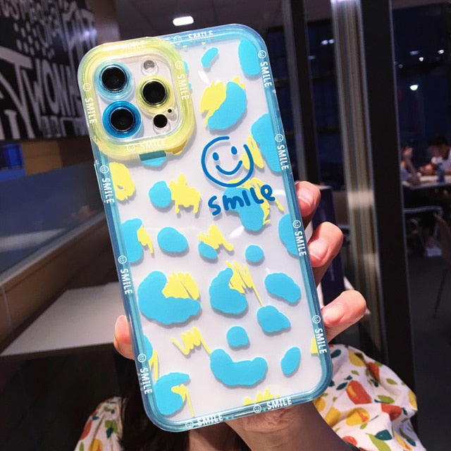 Cute Cartoon Smile Flower Clear Phone Case For iPhone 13 Pro Max 12 11 X XS XR 7 8 Plus Couple Transparent Soft Shockproof Cover freeshipping - Best iPhone Cases Accessories