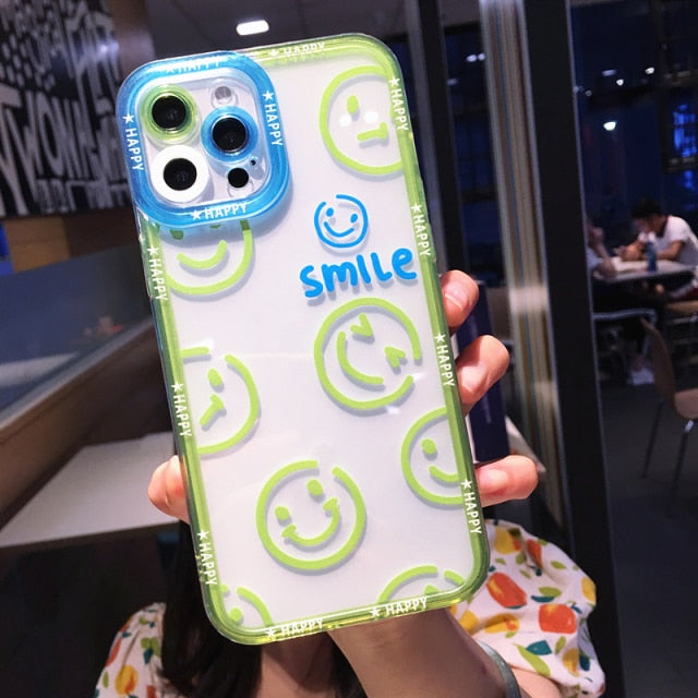 Cute Cartoon Smile Flower Clear Phone Case For iPhone 13 Pro Max 12 11 X XS XR 7 8 Plus Couple Transparent Soft Shockproof Cover freeshipping - Best iPhone Cases Accessories