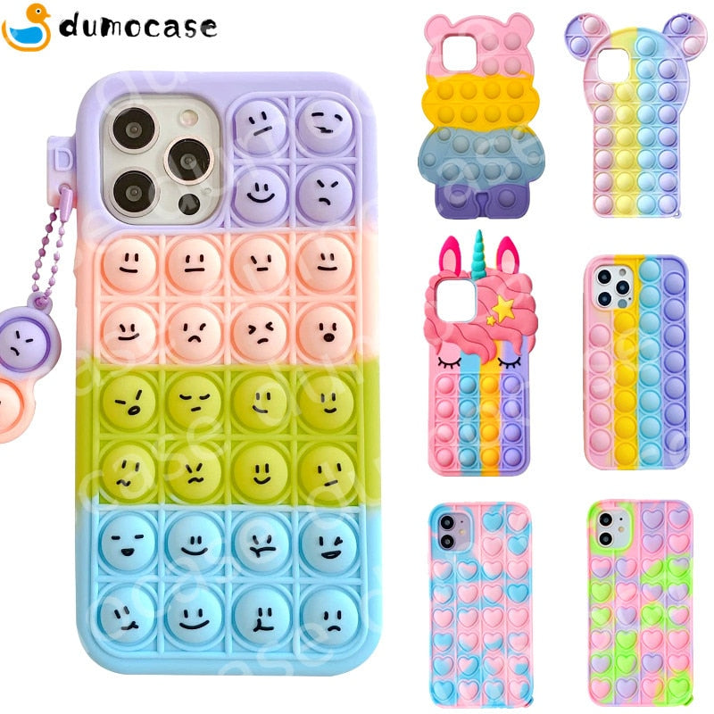 Push Bubble Relieve Stress Case for IPhone 11 12 13 Mini Pro XS Max Xr X 6s 7 8 Plus Silicone Soft Pop Fidget Toys Rainbow Cover freeshipping - Best iPhone Cases Accessories
