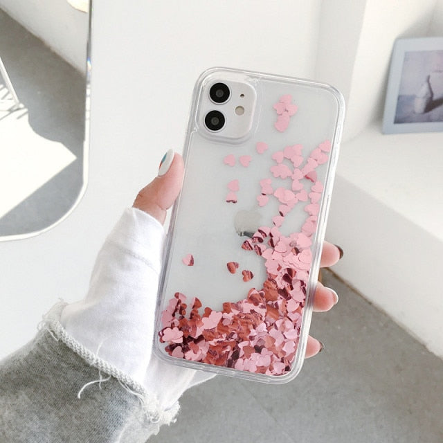 Gimfun Glitter Sequins Love Heart Phone Case for iPhone 12 13 11 Pro XSMax XR 7 8 Plus Clear Dynamic Liquid Case Soft TPU Cover freeshipping - Best iPhone Cases Accessories