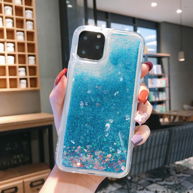 Gimfun Glitter Sequins Love Heart Phone Case for iPhone 12 13 11 Pro XSMax XR 7 8 Plus Clear Dynamic Liquid Case Soft TPU Cover freeshipping - Best iPhone Cases Accessories