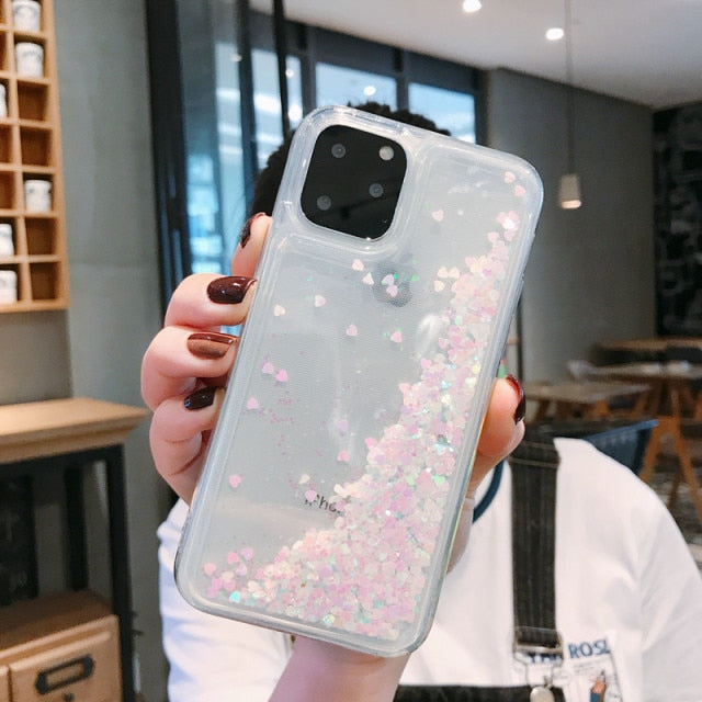 Gimfun Glitter Sequins Love Heart Phone Case for iPhone 12 13 11 Pro XSMax XR 7 8 Plus Clear Dynamic Liquid Case Soft TPU Cover freeshipping - Best iPhone Cases Accessories