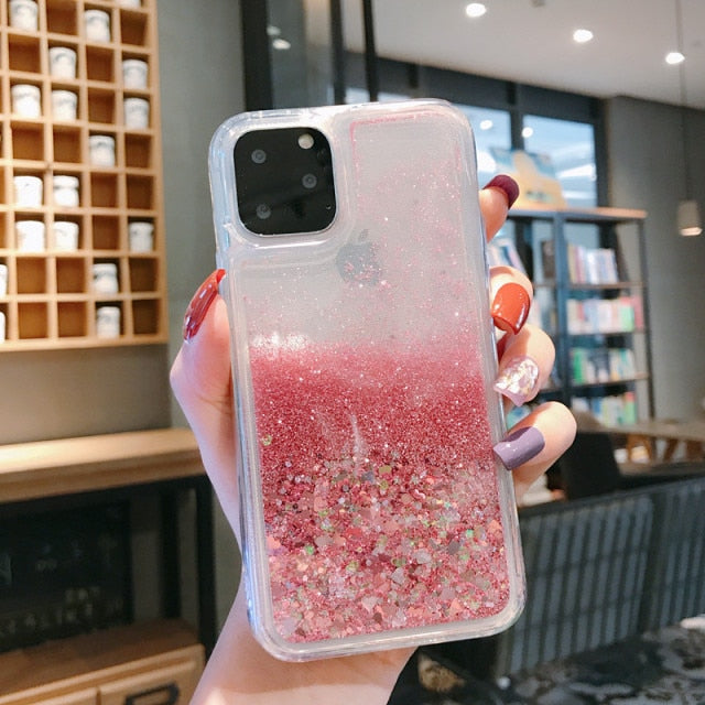 Gimfun Glitter Sequins Love Heart Phone Case for iPhone 12 13 11 Pro XSMax XR 7 8 Plus Clear Dynamic Liquid Case Soft TPU Cover freeshipping - Best iPhone Cases Accessories