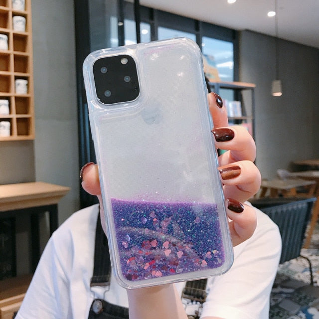 Gimfun Glitter Sequins Love Heart Phone Case for iPhone 12 13 11 Pro XSMax XR 7 8 Plus Clear Dynamic Liquid Case Soft TPU Cover freeshipping - Best iPhone Cases Accessories
