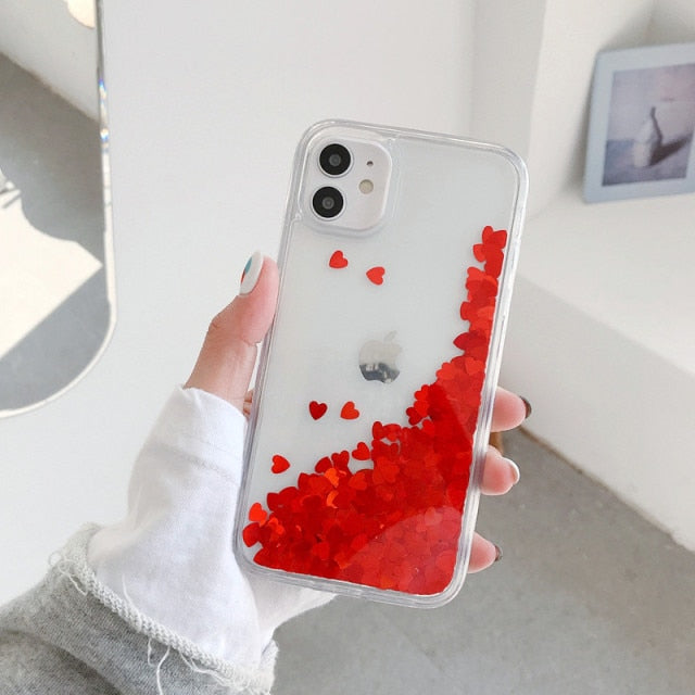 Gimfun Glitter Sequins Love Heart Phone Case for iPhone 12 13 11 Pro XSMax XR 7 8 Plus Clear Dynamic Liquid Case Soft TPU Cover freeshipping - Best iPhone Cases Accessories