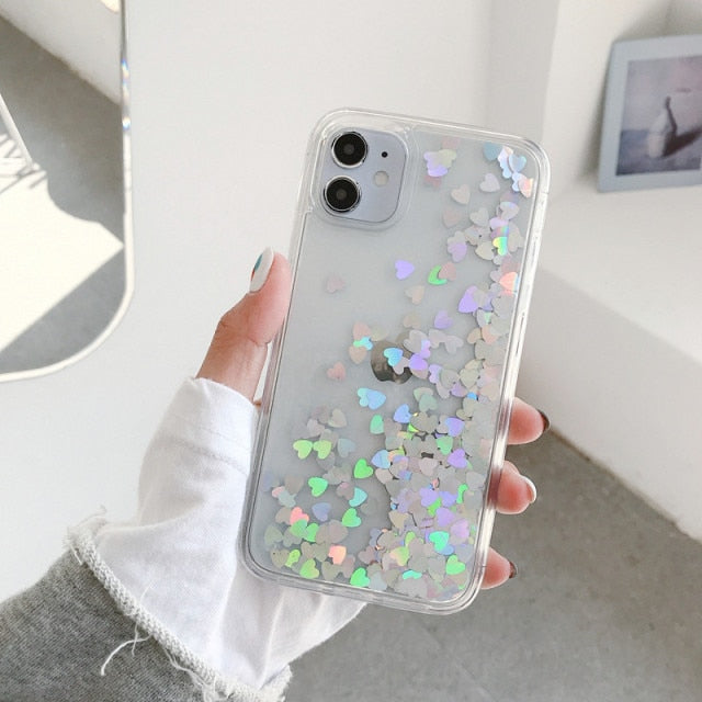 Gimfun Glitter Sequins Love Heart Phone Case for iPhone 12 13 11 Pro XSMax XR 7 8 Plus Clear Dynamic Liquid Case Soft TPU Cover freeshipping - Best iPhone Cases Accessories
