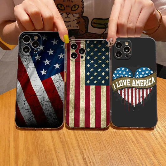 USA Flag Clear Phone Case for iPhone 15 & 14