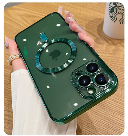 Luxury Transparent Magnetic For Magsafe Wireless Charging Case For iPhone 14 Plus 13 12 11 Pro Max Clear Plating Silicone Cover