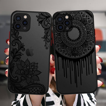Black Lotus Floral and Feather Print Lace Flower Case For iPhone with Hard Matte Cover freeshipping - Best iPhone Cases Accessories