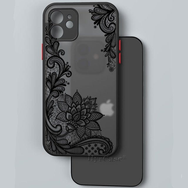 Black Lotus Floral and Feather Print Lace Flower Case For iPhone with Hard Matte Cover freeshipping - Best iPhone Cases Accessories