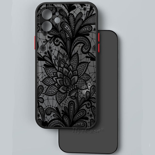 Black Lotus Floral and Feather Print Lace Flower Case For iPhone with Hard Matte Cover freeshipping - Best iPhone Cases Accessories