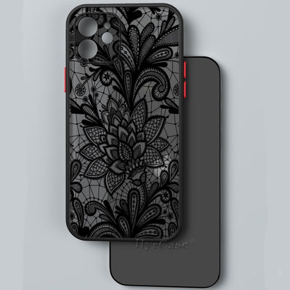 Black Lotus Floral and Feather Print Lace Flower Case For iPhone with Hard Matte Cover freeshipping - Best iPhone Cases Accessories