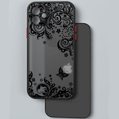 Black Lotus Floral and Feather Print Lace Flower Case For iPhone with Hard Matte Cover freeshipping - Best iPhone Cases Accessories