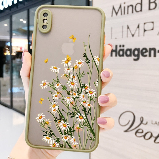 Hand Painted Phone Case For iphone X XS MAX XR Flower Cover Hard Shockproof Case For iPhone 6s 7 8 Plus SE 2 13 12 11 pro MAX freeshipping - Best iPhone Cases Accessories