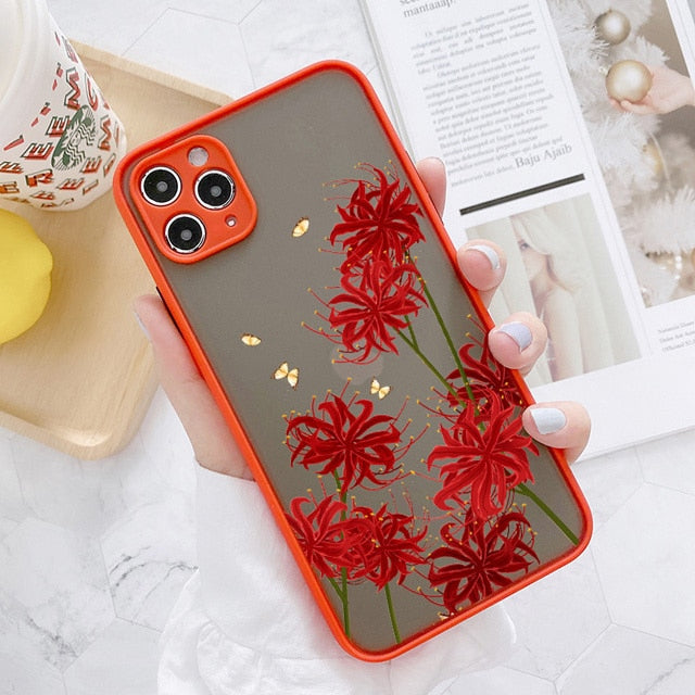Hand Painted Phone Case For iphone X XS MAX XR Flower Cover Hard Shockproof Case For iPhone 6s 7 8 Plus SE 2 13 12 11 pro MAX freeshipping - Best iPhone Cases Accessories